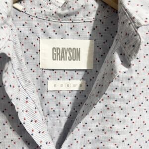 Grayson Shirt Medium Hero Star Print Button Down Top Cotton Blue Red Patriotic